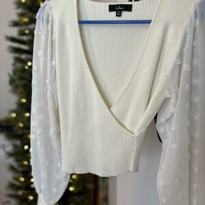 BOGO: Lulu's Cream Ribbed V-Neck Top